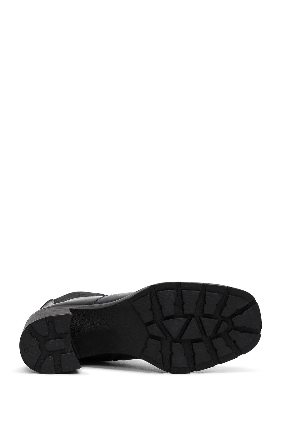 Woman Black Zip Closure Thick-Heeled Leather Boots