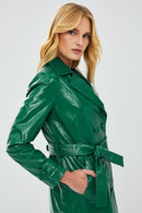 Beyonce Women's Green Leather Trench Coat | Derimod