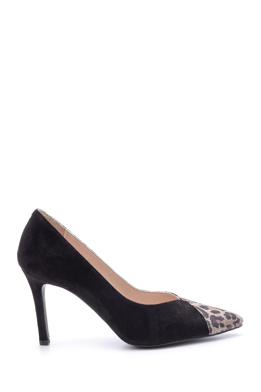 Kadın Leopar Detaylı Süet Deri Stiletto
