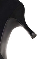 Woman Black Zip Closure Thin-Heeled Suede Boots | Derimod