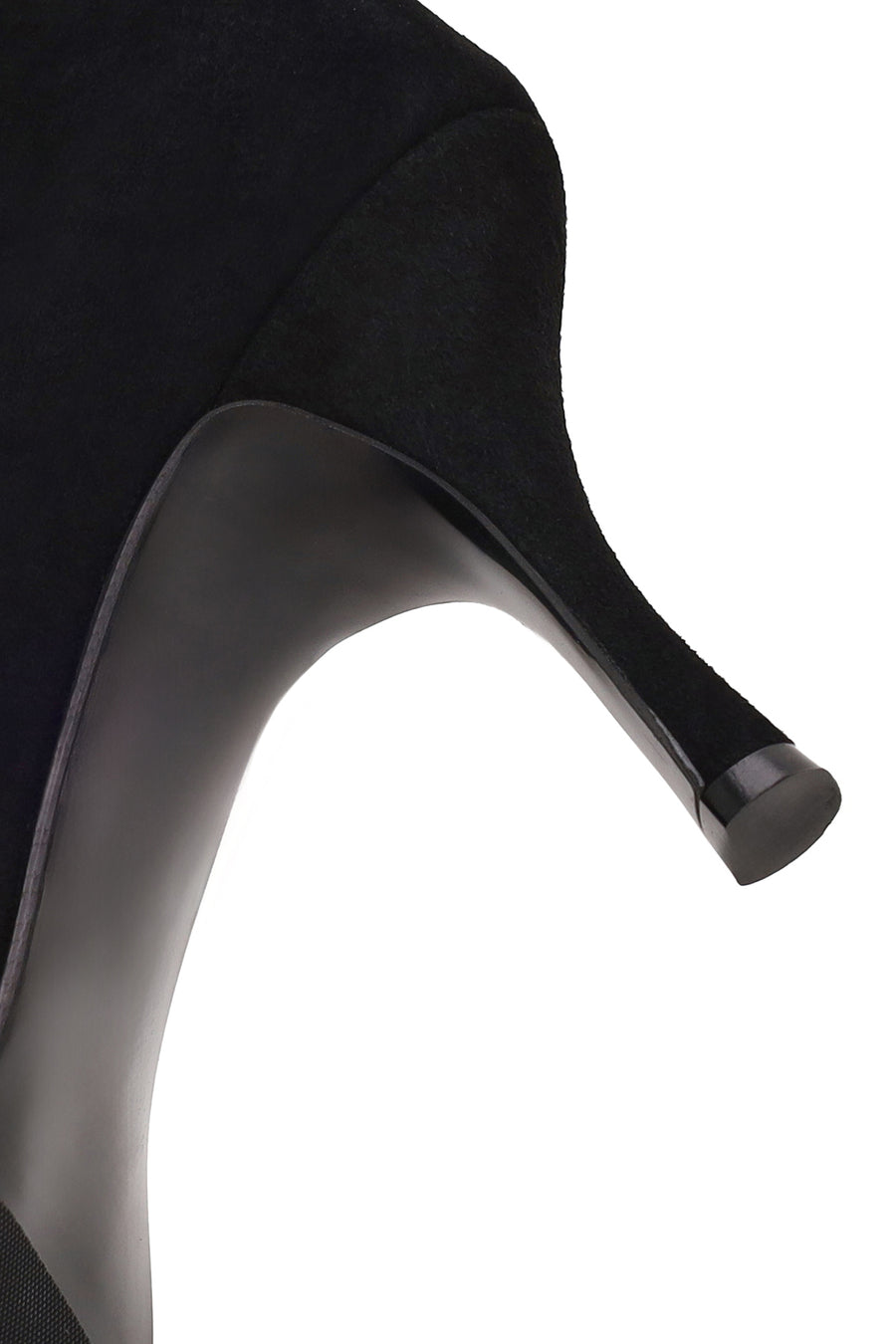 Woman Black Zip Closure Thin-Heeled Suede Boots