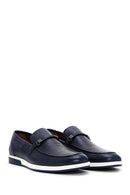 Men's Navy Blue Leather Buckle Casual Loafer | Derimod