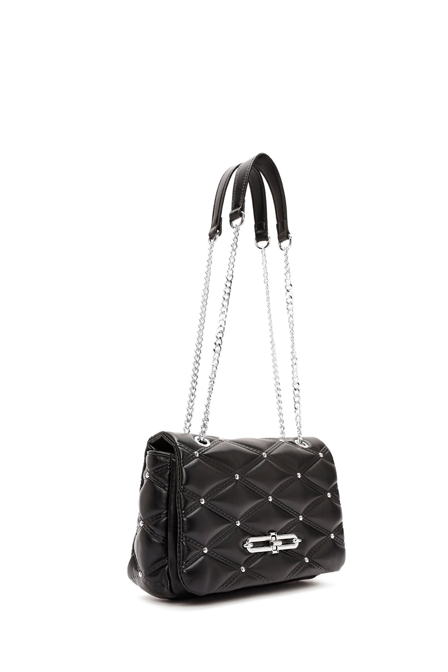 Women's Black Long Strap Quilted Patterned Shoulder Bag