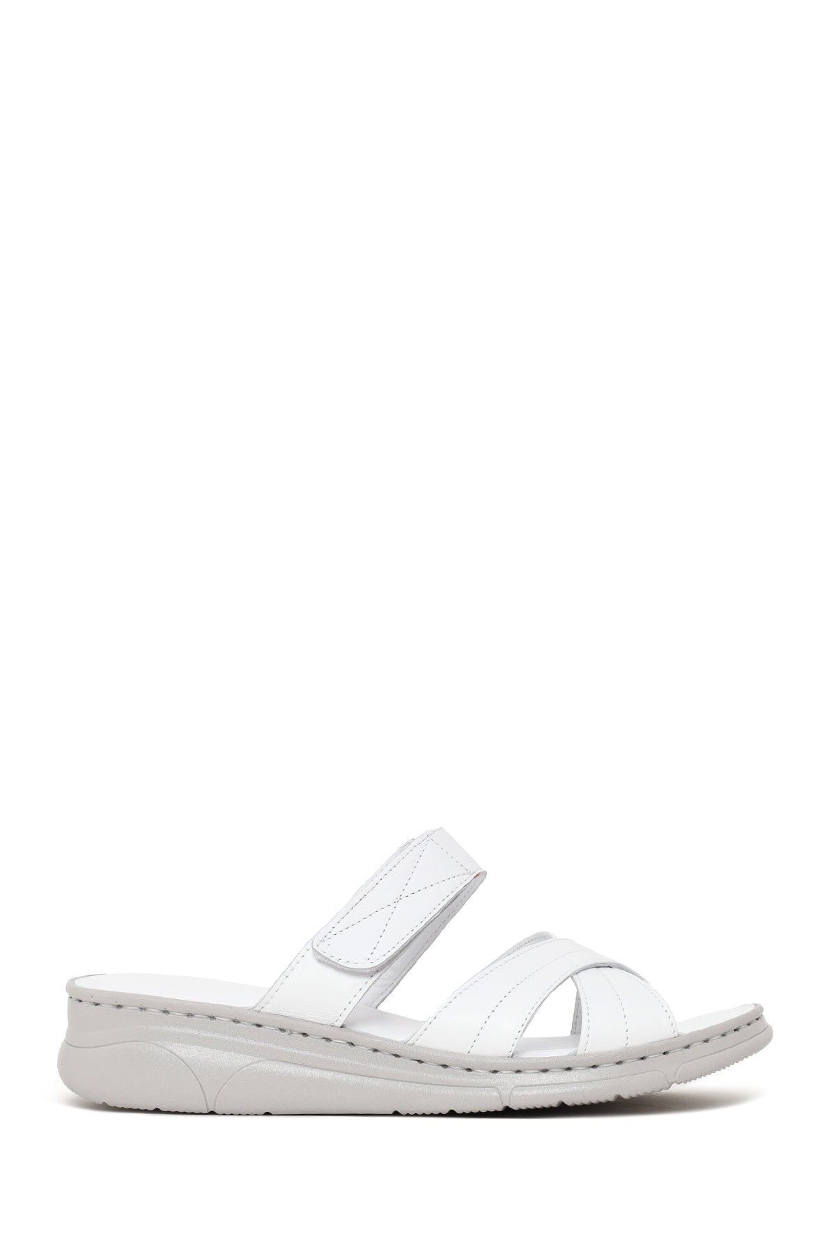 Woman White Wedge-Heel Leather Slipper 26SFD321118 | Derimod