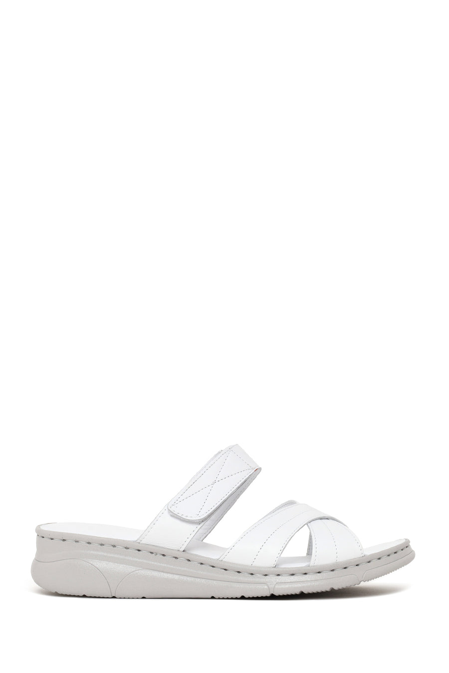 Woman White Wedge-Heel Leather Slipper 26SFD321118 | Derimod