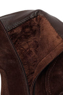 Woman Brown Zip Closure Chunky-Heeled Suede Leather Boots | Derimod
