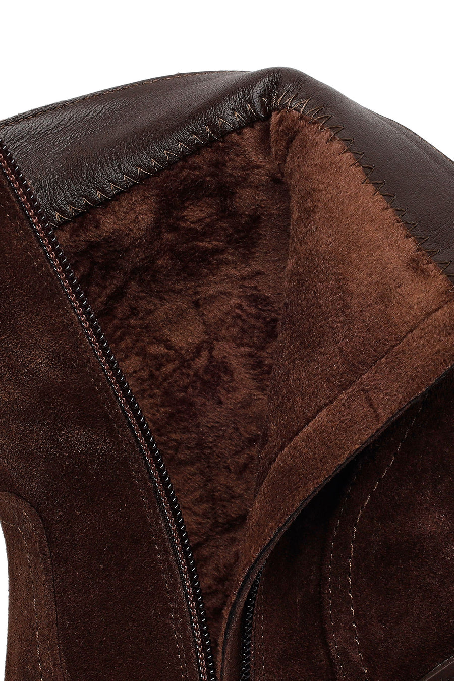 Woman Brown Zip Closure Chunky-Heeled Suede Leather Boots