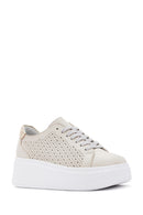 Women's Beige Thick Sole Lace Up Leather Sneaker | Derimod