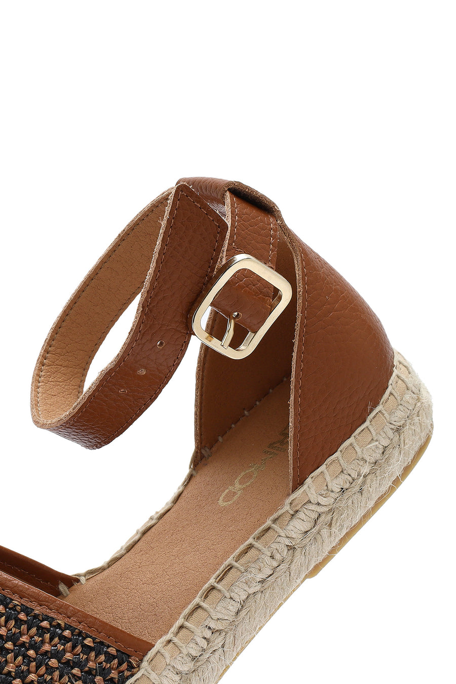 Women's Tan Straw Leather Espadrille Sandals with Ankle Buckle