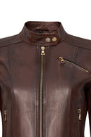 Kylie Women's Brown Mandarin Collar Leather Jacket | Derimod