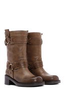 Women's Brown Leather Buckle Boots | Derimod