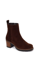 Woman Brown Zip Closure Chunky Heeled Suede Casual Boots | Derimod