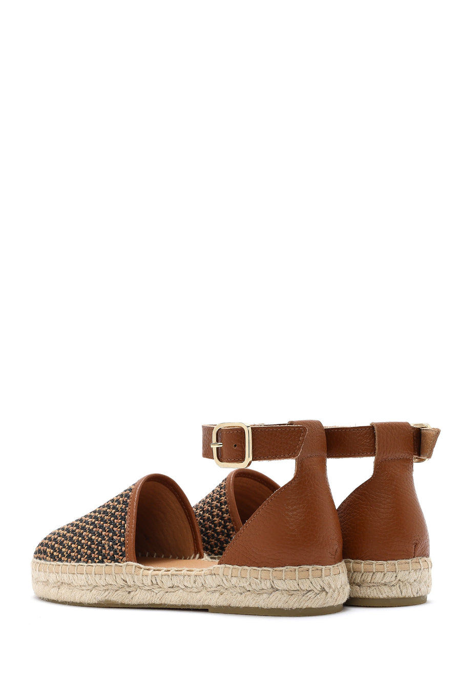 Women's Tan Straw Leather Espadrille Sandals with Ankle Buckle