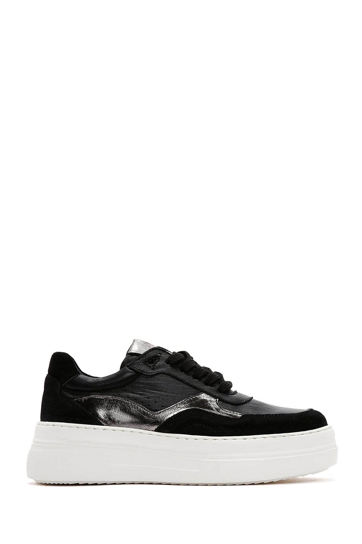 Women's Black Leather Thick Soled Sneaker 23WFD370814 | Derimod