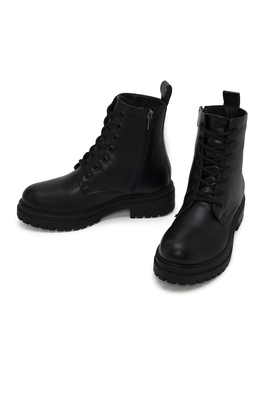 Woman Black Zip Closure Combat Boots