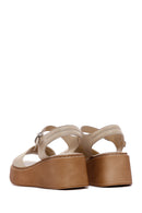 Women's Beige Leather Thick Sole Comfort Sandals | Derimod