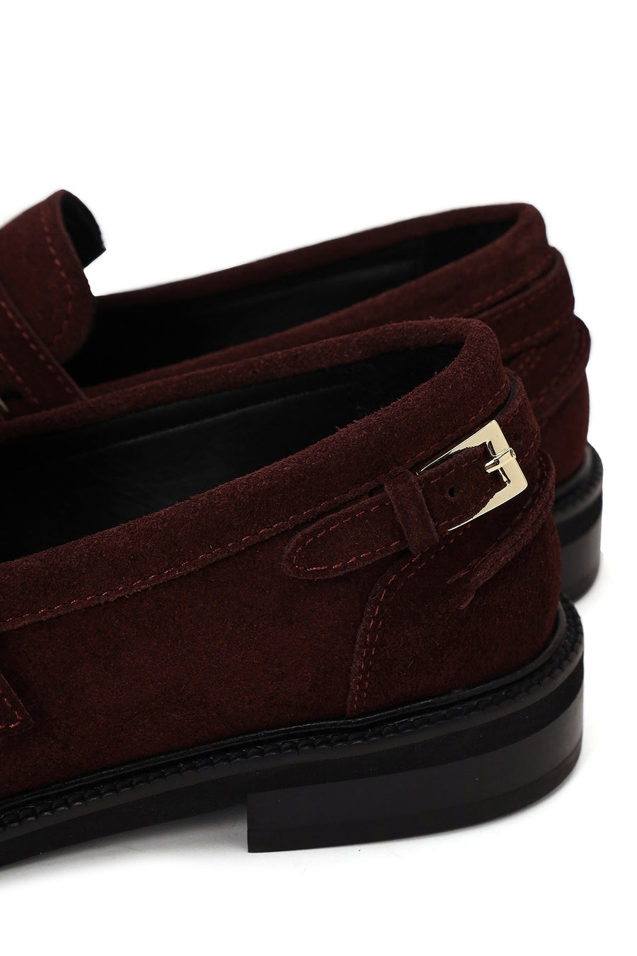 Kadın Bordo Tokalı Süet Deri Maskülen Loafer