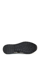 Women's Black Leather Wedge Heeled Sneaker | Derimod