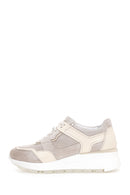 Women's Beige Leather Suede Detailed Thick Soled Sneaker | Derimod