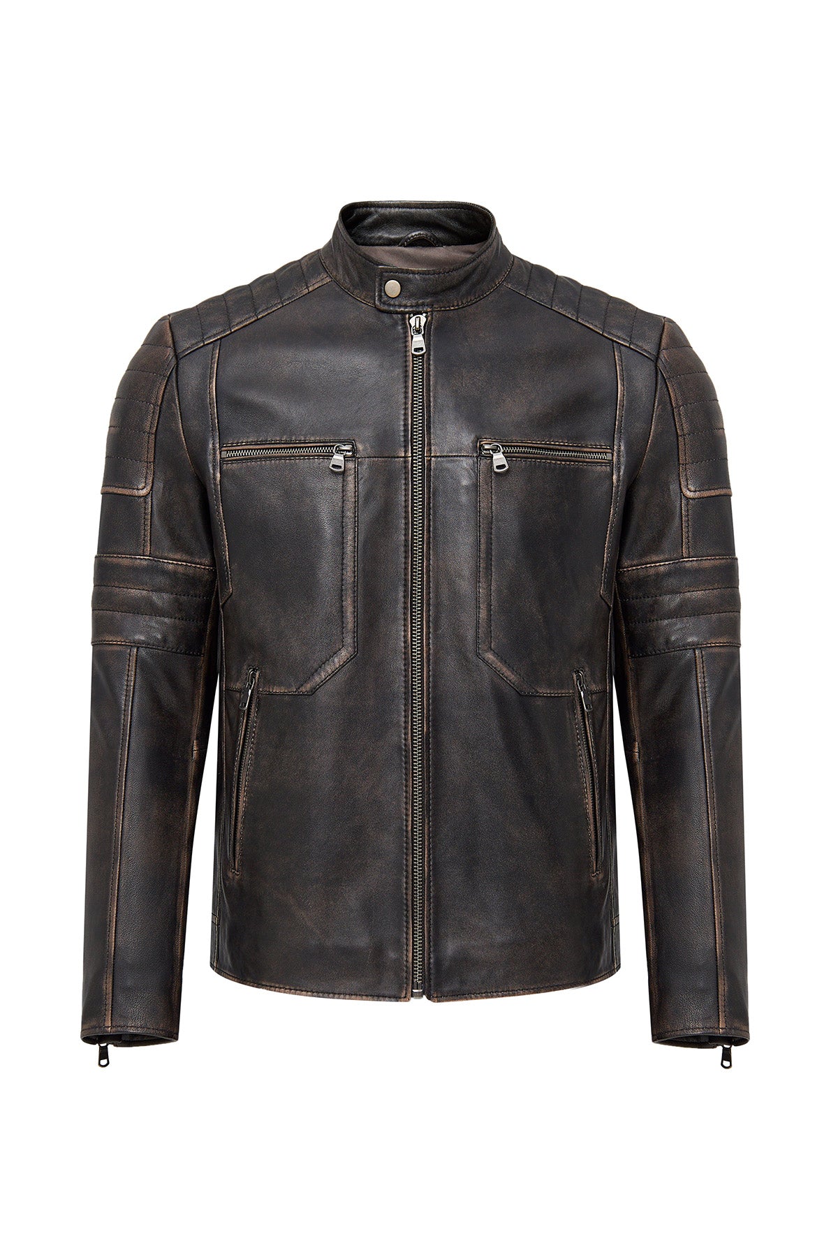 Morant Men's Brown Vintage Slim-Fit Leather Jacket 24WGF6554G6 | Derimod