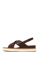 Woman Brown Wedge-Heel Leather Sandal | Derimod