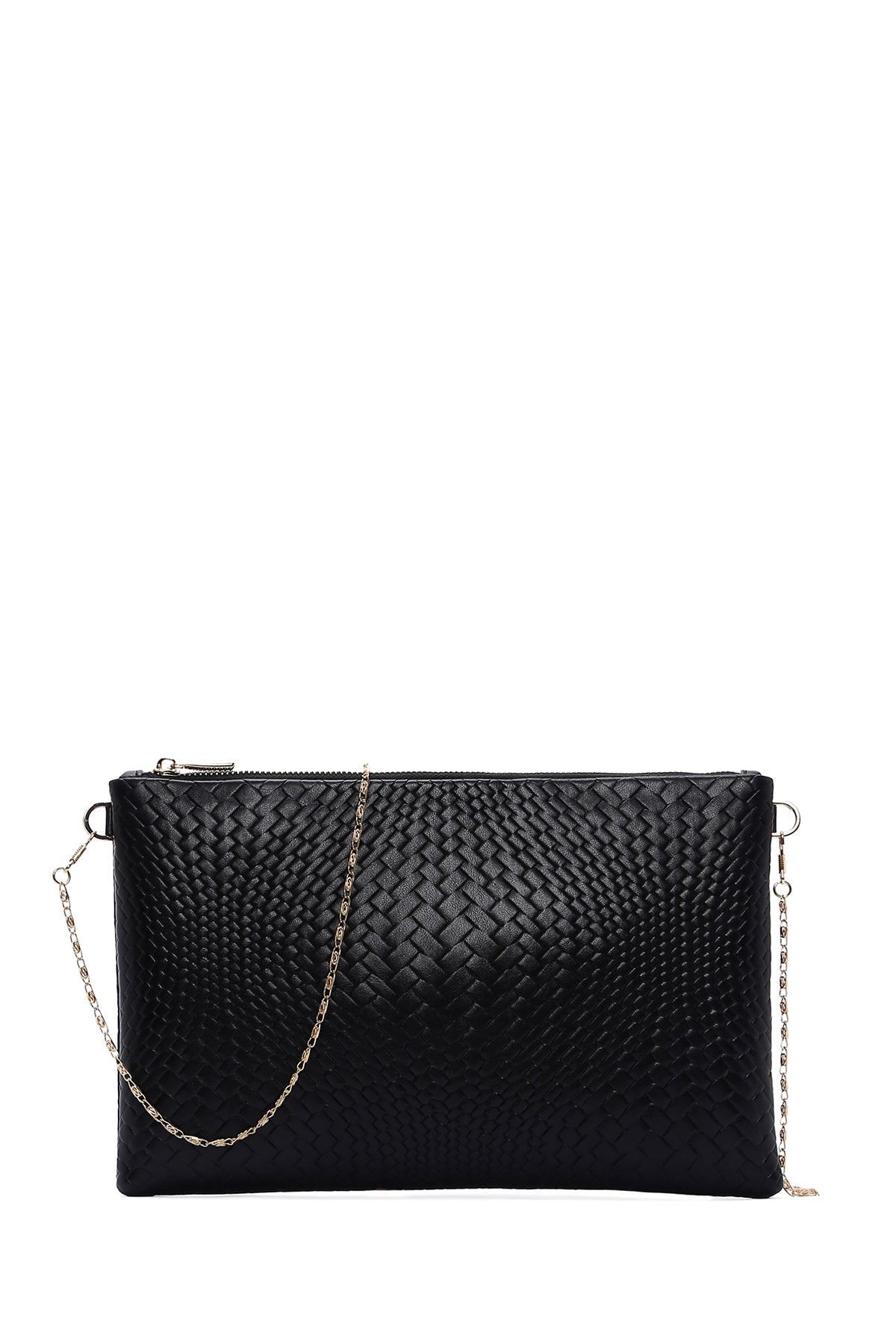 Woman Black Chain-Strap Woven Clutch Bag AB570004SB | Derimod