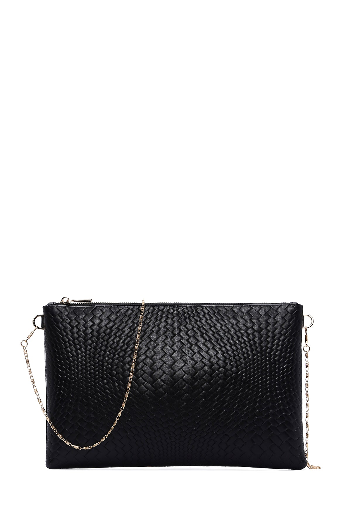 Women's Black Chain Strap Braided Clutch Bag 24WBD220726 | Derimod