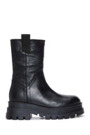 Women's Black Thick Soled Leather Boots | Derimod