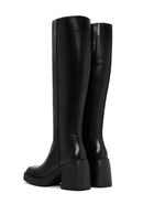 Women's Black Zippered Thick Heel Leather Boots | Derimod