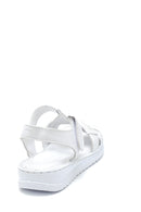 Women's White Leather Casual Flat Sandals | Derimod