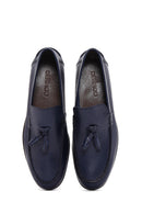 Men's Navy Blue Leather Tasseled Loafer | Derimod