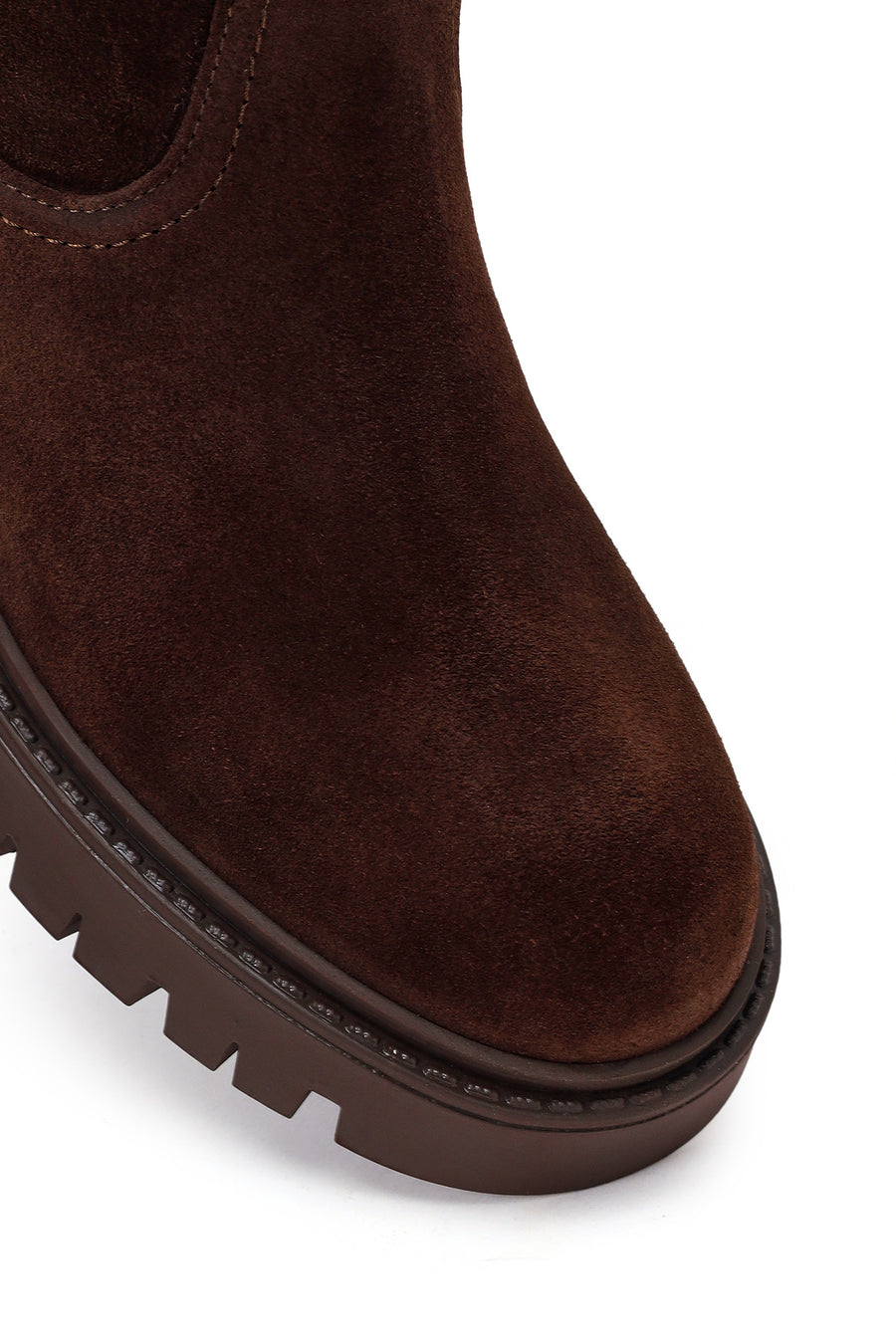 Woman Brown Zip Closure Chunky-Heeled Suede Leather Boots