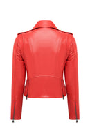 Newage Kadın Kırmızı Slim-Fit Biker Deri Ceket | Derimod