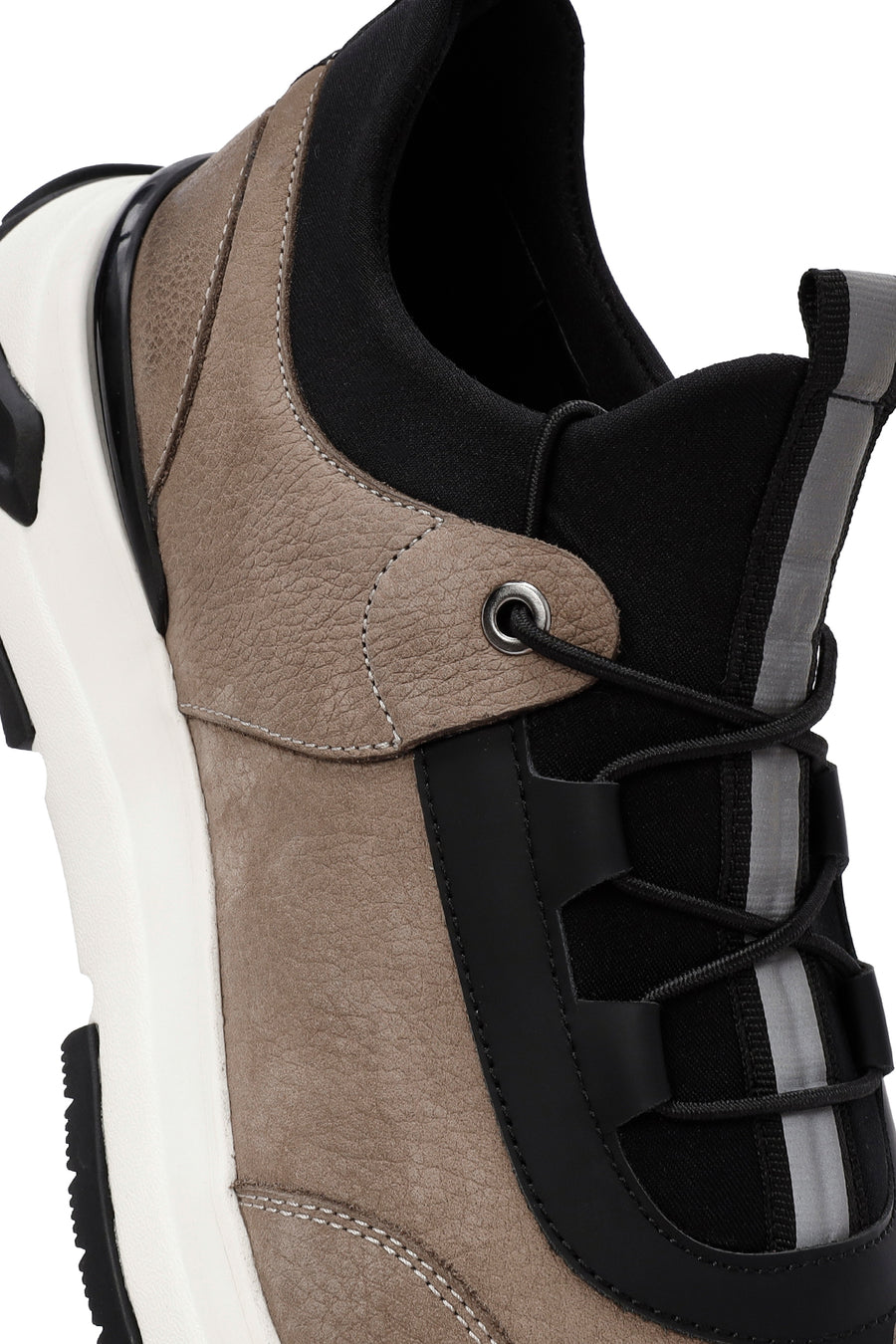 Erkek Vizon Bağcıklı Nubuk Deri Casual Sneaker