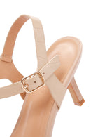 Women's Beige Ankle Strap Heeled Sandals | Derimod