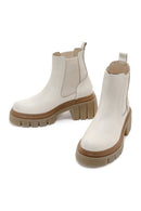 Women's Beige Leather Thick Soled Casual Chelsea Boots | Derimod