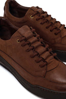 Erkek Kahverengi Bağcıklı Kalın Tabanlı Nubuk Deri Casual Sneaker | Derimod