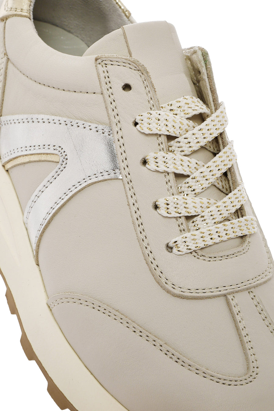 Women's Beige Lace-up Leather Sneaker