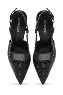 Women's Black Slingback High Thin Heel Leather Shoes | Derimod