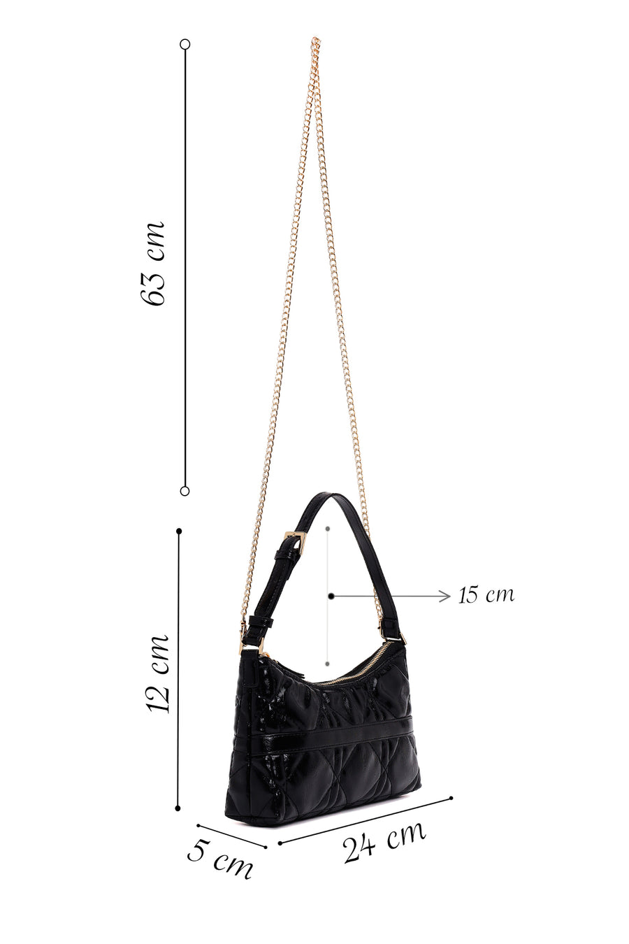 Woman Black Long Chain-Strap Shoulder Bag