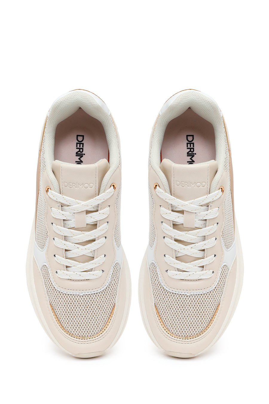 Women's Beige Lace-Up Chunky Sole Sneakers