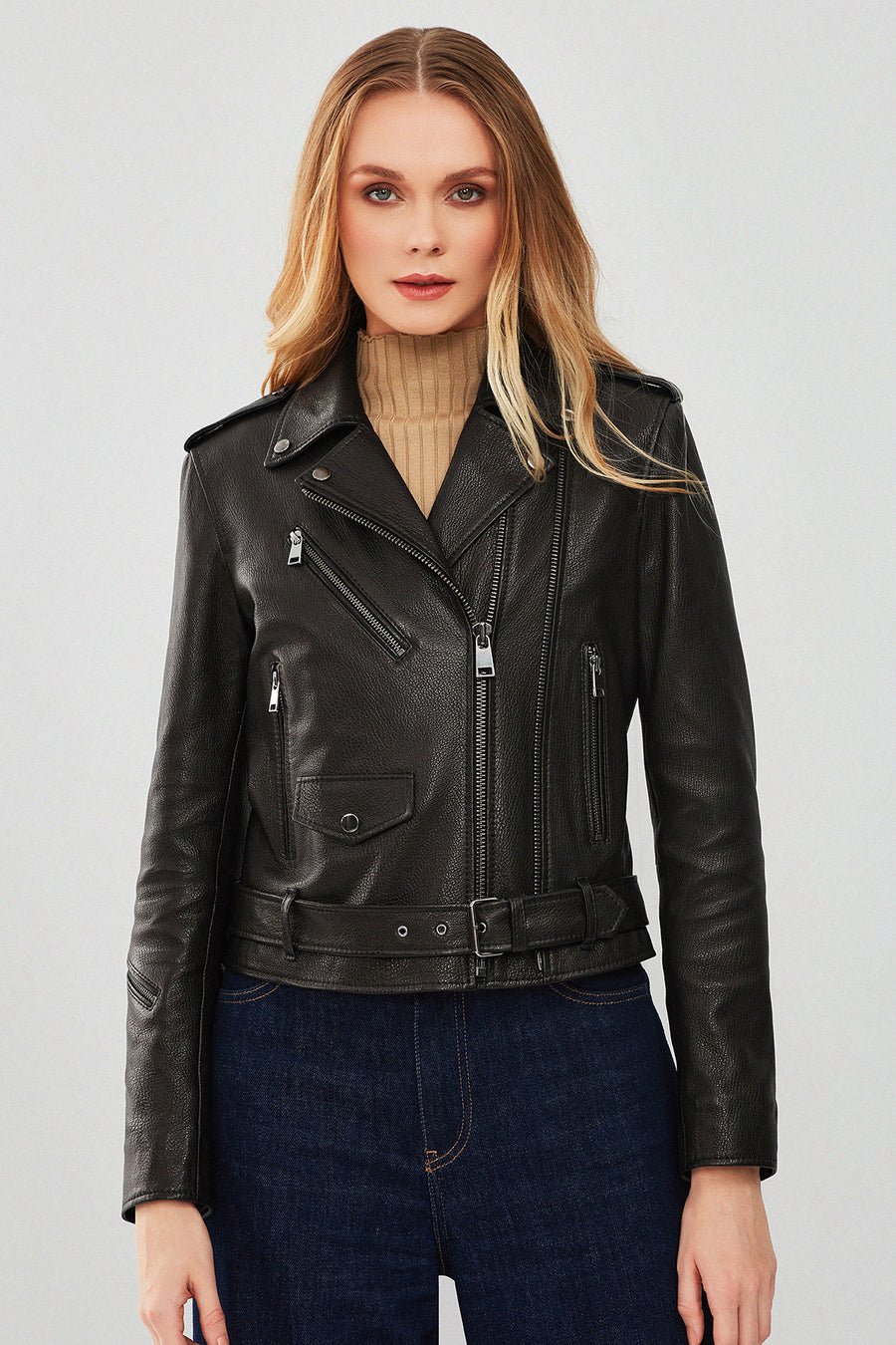 London Kadın Siyah Biker Deri Ceket 23WGD5146JB | Derimod