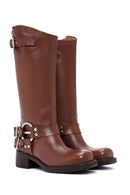 Women's Brown Leather Buckle Boots | Derimod