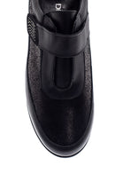 Women's Black Leather Stone Wedge Heeled Comfort Shoes | Derimod