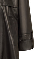 Adele Woman Black A-Line Hooded Fur Collar Leather Overcoat | Derimod