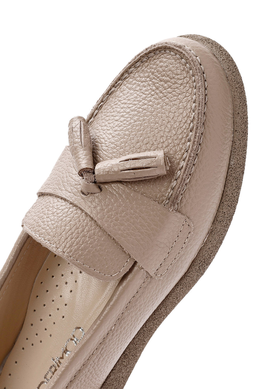 Kadın Vizon Püsküllü Deri Comfort Loafer