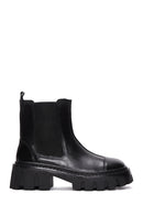 Women's Black Thick Soled Leather Chelsea Boots | Derimod