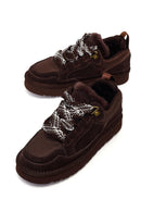 Woman Brown Lace-Up Thick-Soled Furry Suede Teddy Sneaker | Derimod