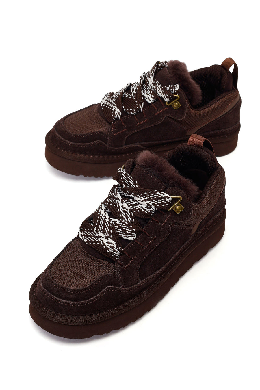 Kadın Kahverengi Bağcıklı Kalın Tabanlı Tüylü Süet Deri Teddy Sneaker