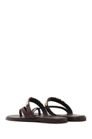 Kadın Kahverengi Taşlı Parmak Arası Deri Terlik | Derimod